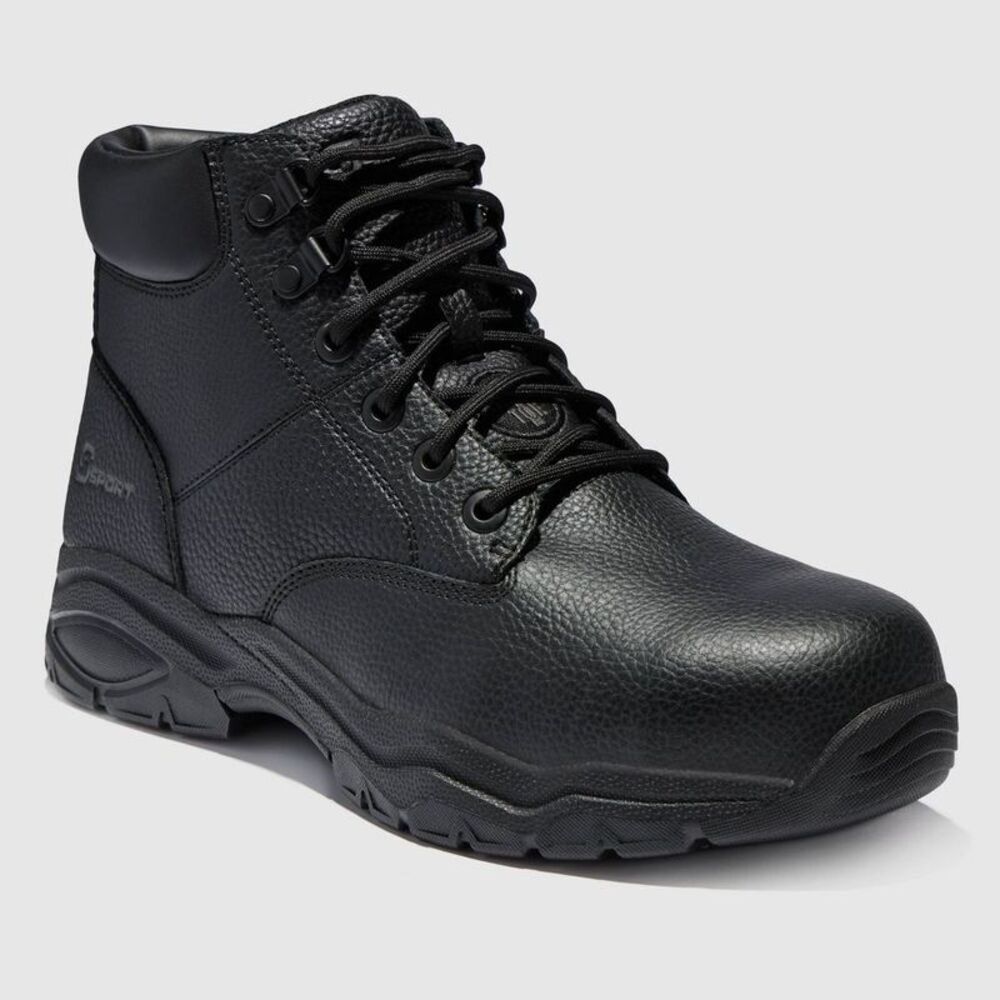 S SPORT BY SKECHERS Men's Steel Toe Leather Ankle Work Boots Black 9.5